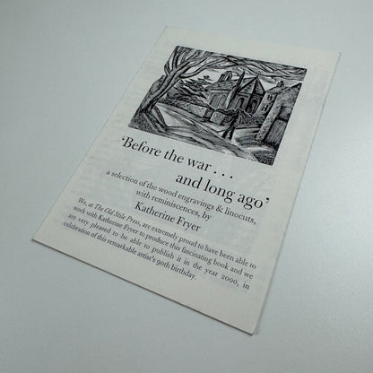 Order form for Before the war Katherine Fryer The Old Stile Press, 2000