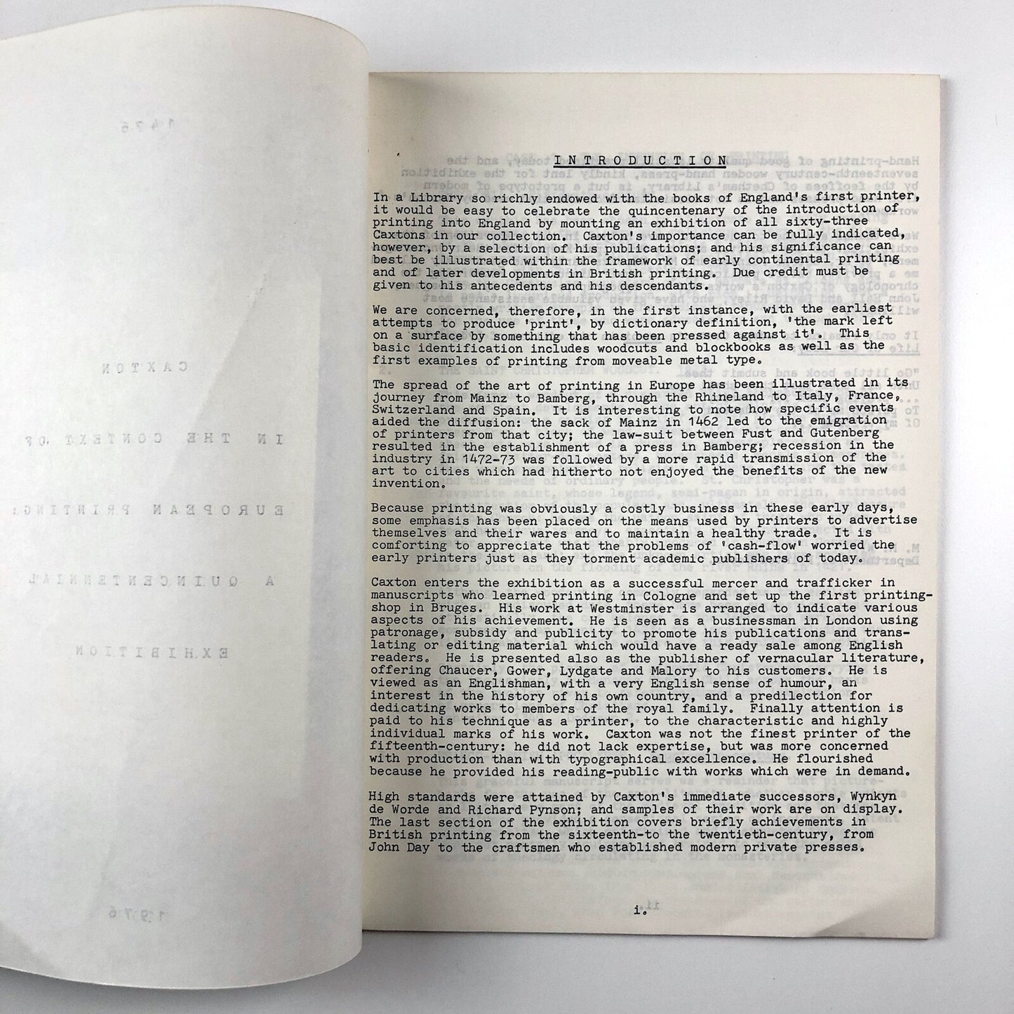 Caxton in the Context of European Printing 1476–1976 | John Rylands Library 1976