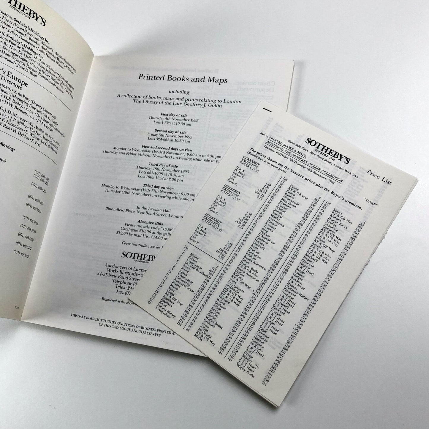 Printed Books and Maps | The Geoffrey Gollin London collection | Sotheby's, November 1993 catalogue