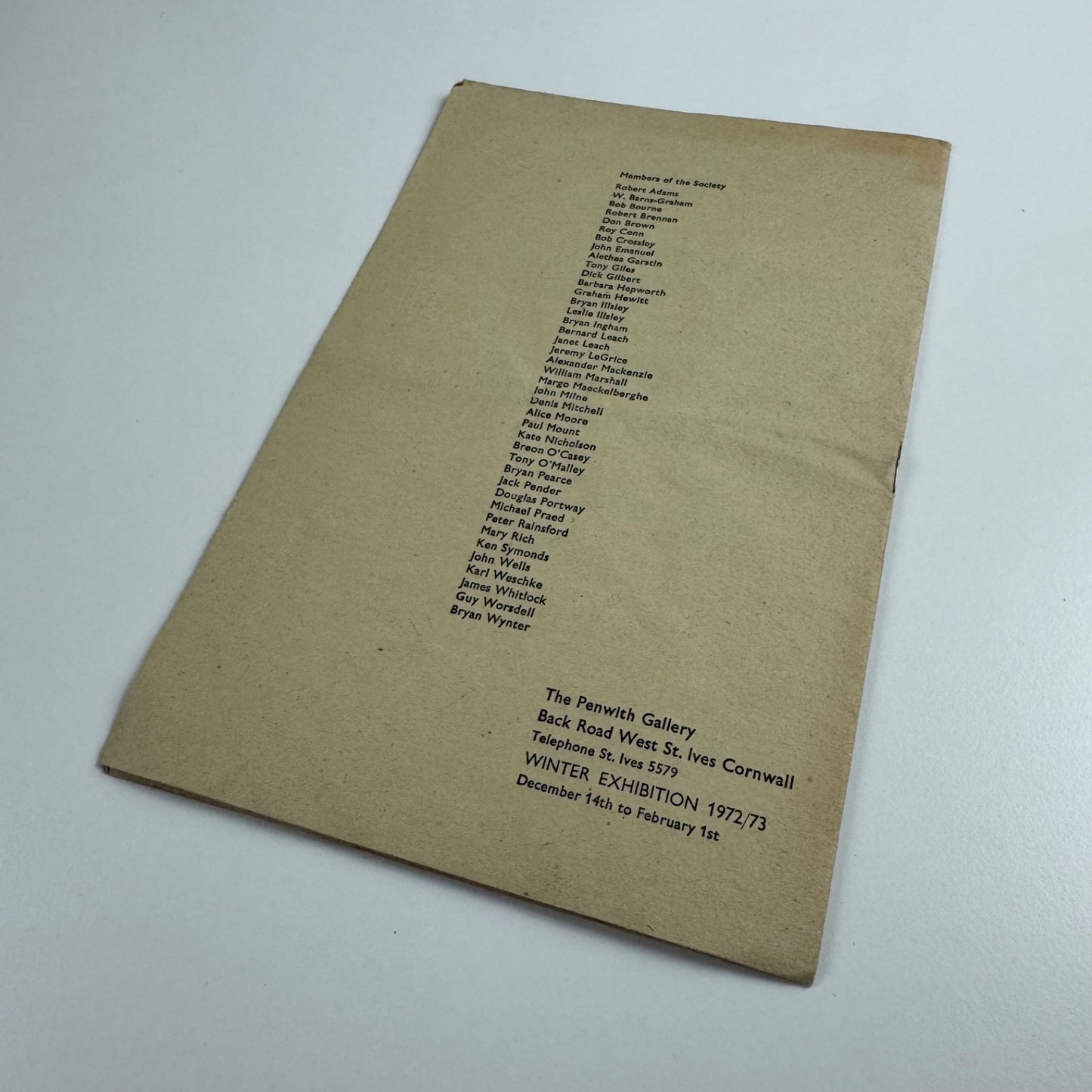 Catalogue Penwith Society Gallery winter exhibition 1972/73