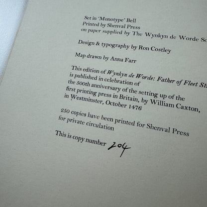 Wynkyn de Worde. Father of Fleet Street by James Moran Shenval Press keepsake | Presented by members of the Young Managing Printers USA Study Group October 1977 | British Printing Industries Federation