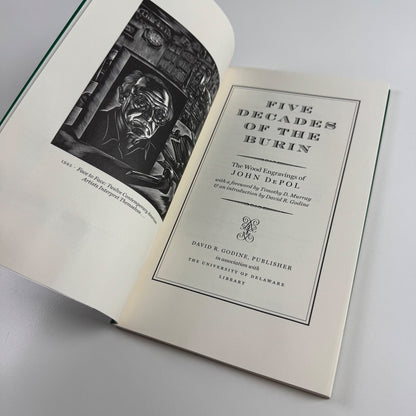 Five Decades of the Burin The Wood Engravings of John DePol | David R. Godine, 2004 | bookplate for Simon Brett