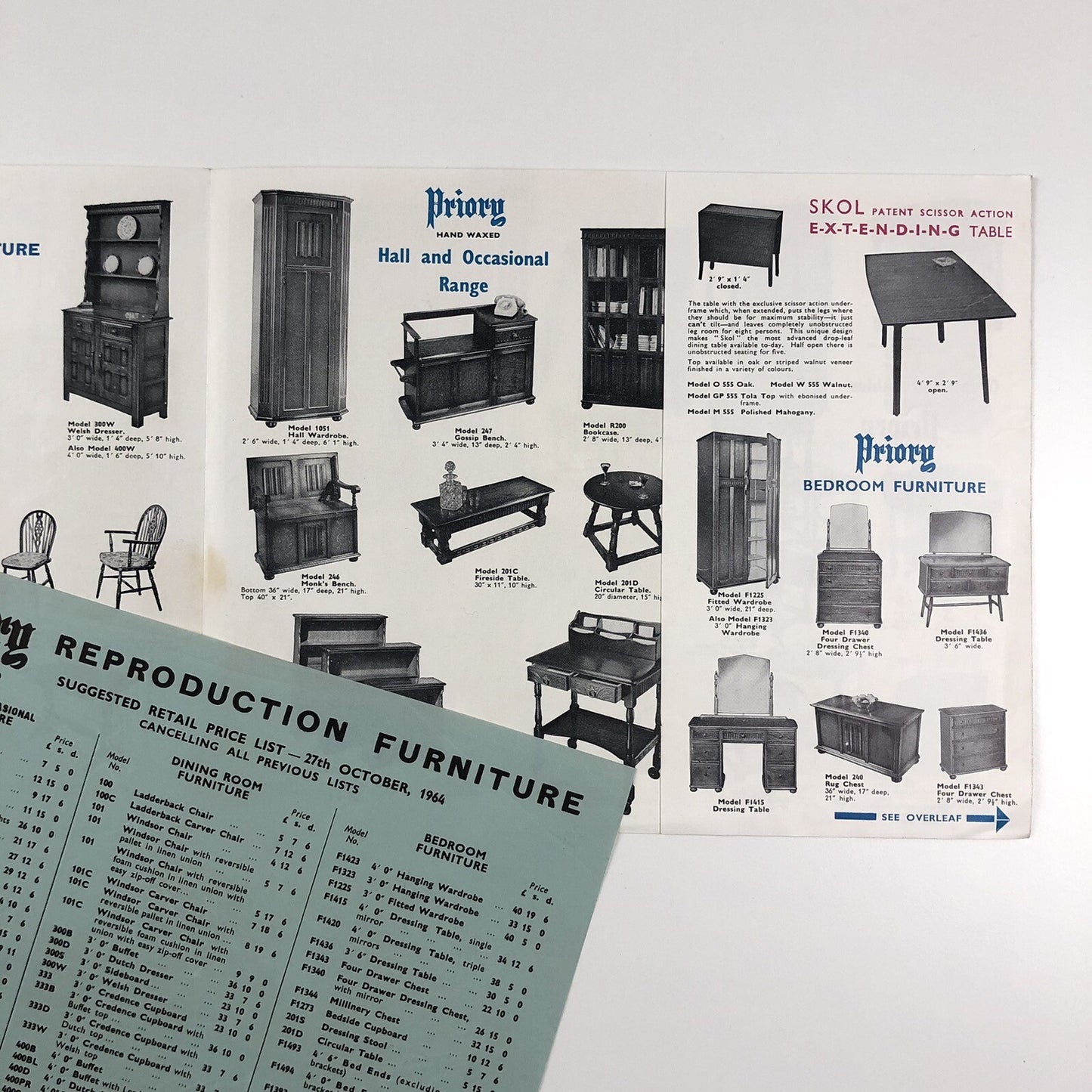 Priory hand waxed reproduction furniture | Leaflet and price list, 1964