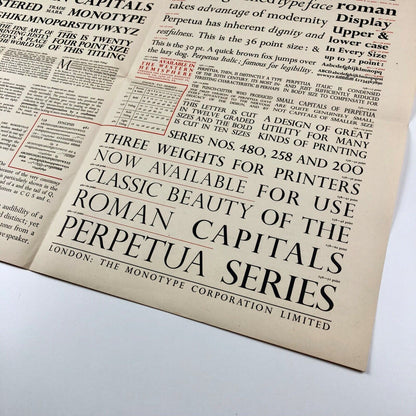 Lanston Monotype Machine Company, Philadelphia | Perpetua type specimen sheet | Eric Gill | Monotype Corporation, 1946