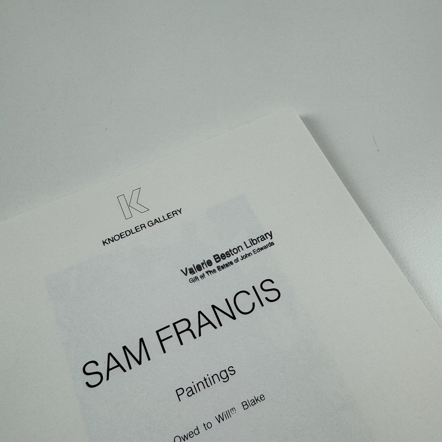 Sam Francis. Paintings | Knoedler Gallery London | Nov-Dec 1989 catalogue
