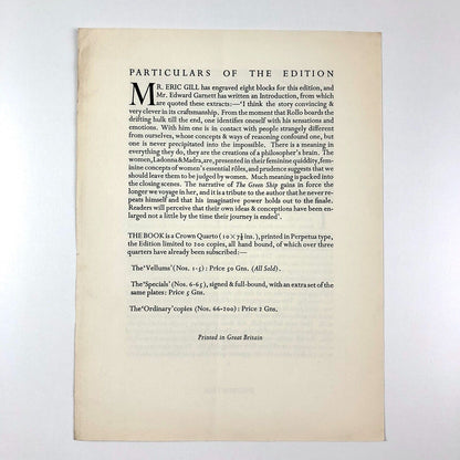 The Green Ship specimen page | Golden Cockerel Press | Eric Gill | Patrick Miller