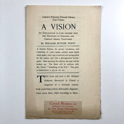 Prospectus for Laurie’s Privately Printed Library – A Vision | William Butler Yeats | Undated. Presumed to be c.1925
