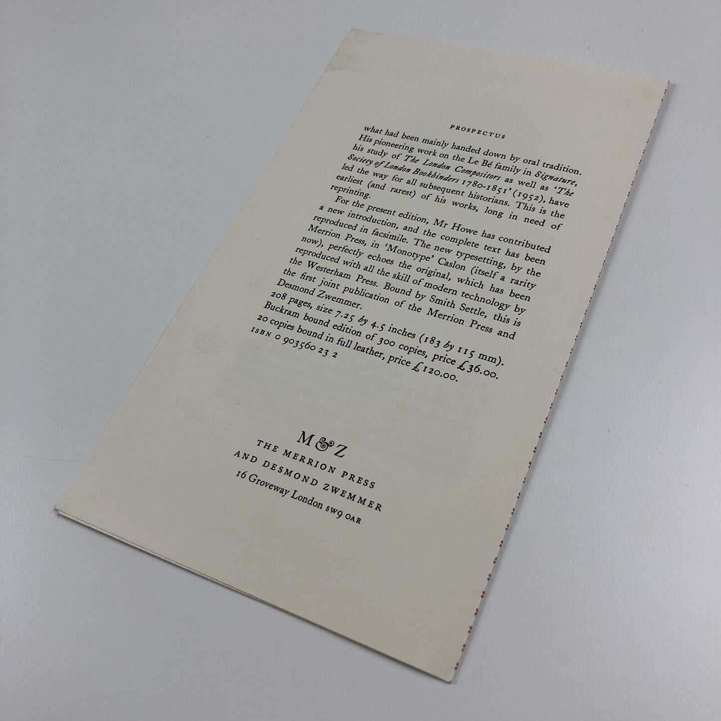 Prospectus – The London Bookbinders 1780-1806 | Ellic Howe | Gwen Raverat