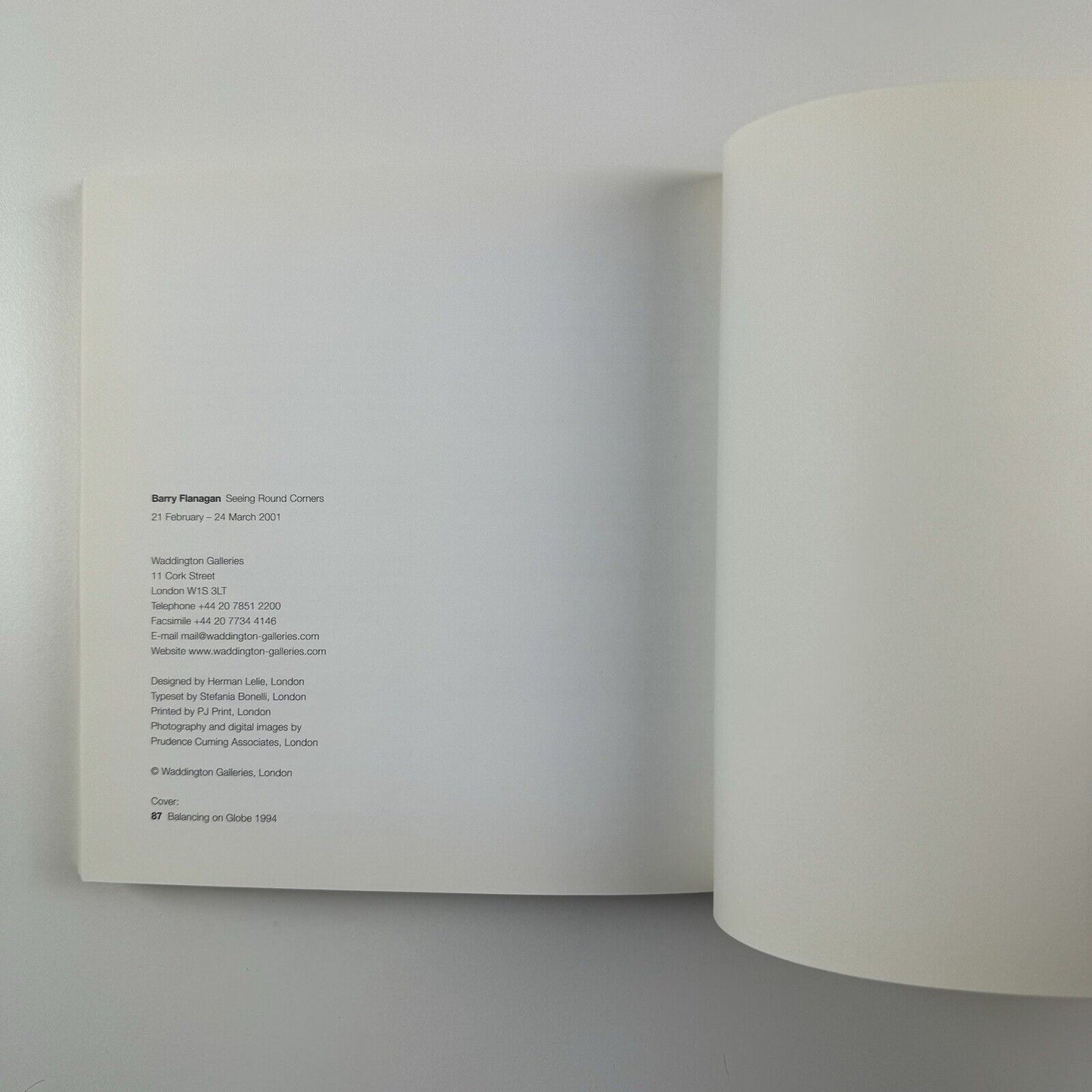 Barry Flanagan. Seeing Round Corners | Waddington Galleries | 2001 catalogue and Private View invitation