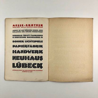 Messe Grotesk Lichter Schnitt. Actiongesellschaft für Schriftgiesserei und Maschinenbau Offenbach Am Main type specimen booklet | design by Albert Auspurg c.1927