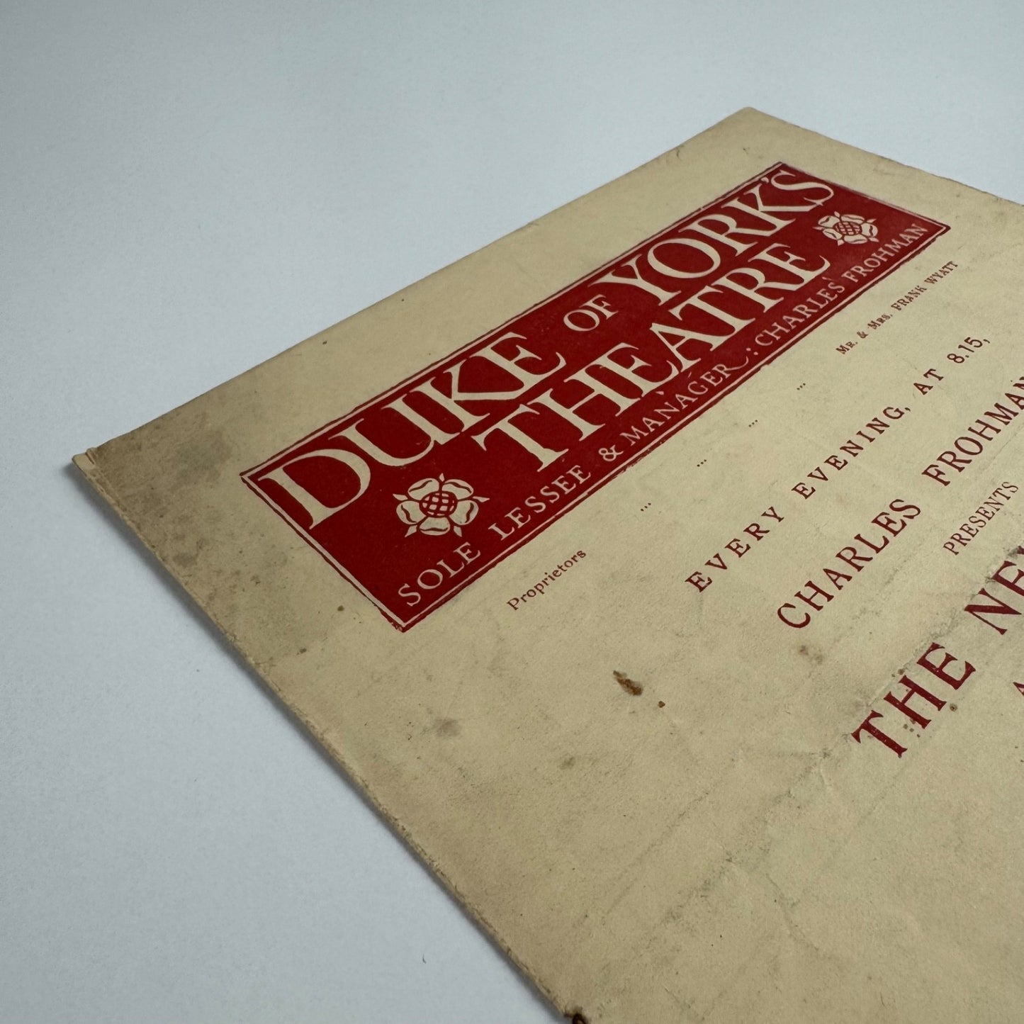Programme - The New Word by J.M. Barrie | Duke of York's Theatre, London, c1915
