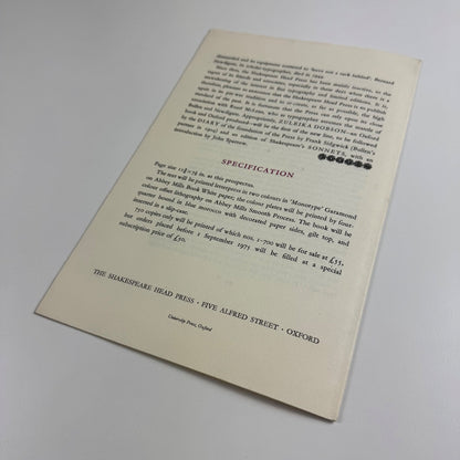 Prospectus for Zulieka Dobson | The Shakespeare Head Press, 1975