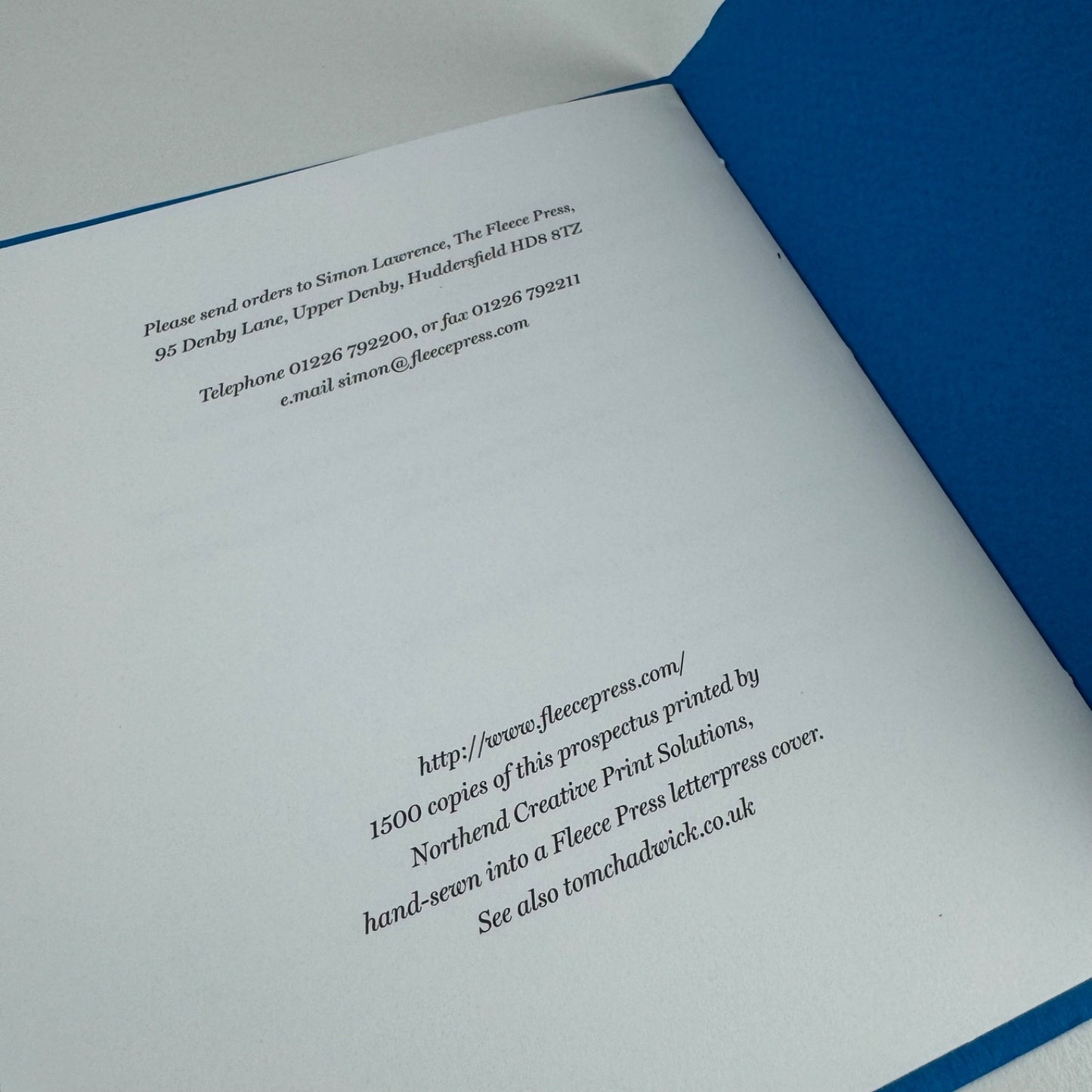 Prospectus Tom Chadwick & the Grosvenor School of Modern Art | Fleece Press 2012