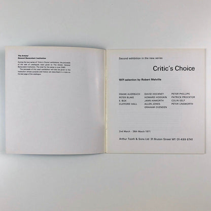 Critics Choice exhibition catalogue – Robert Melville | Arthur Tooth & Sons, 1971