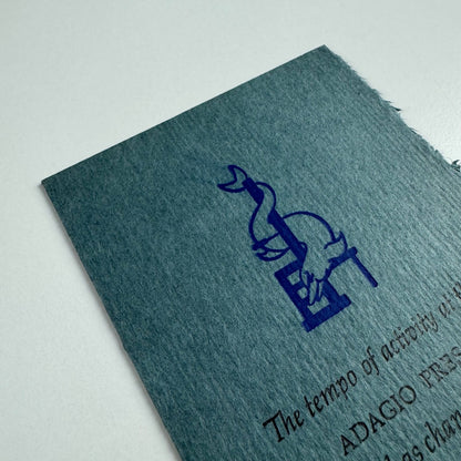 Tiny leaflet/card ‘The tempo of activity at the Adagio Press has changed’, undated, presumably connected with Leonard F. Bahr