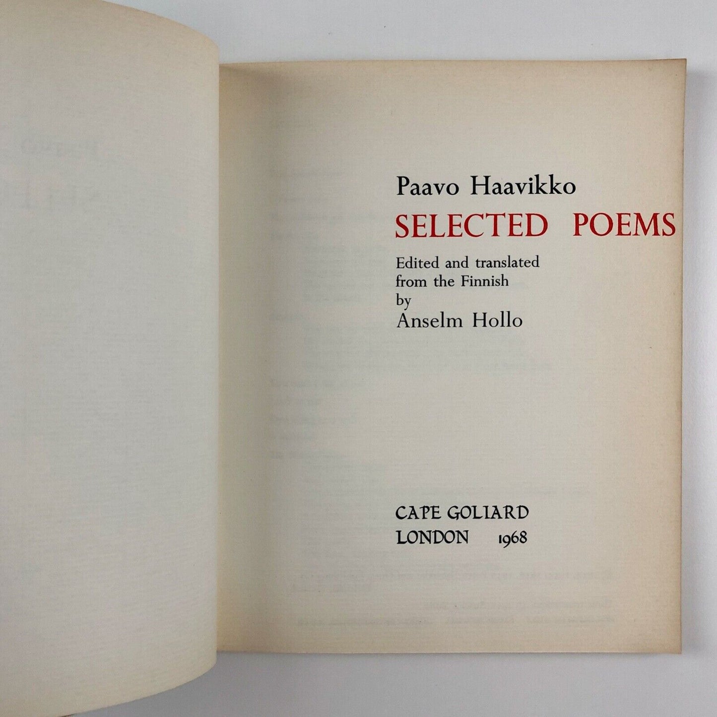 Paavo Haavikko – Selected Poems | Translated by Anselm Hollo | Cape Goliard 1968