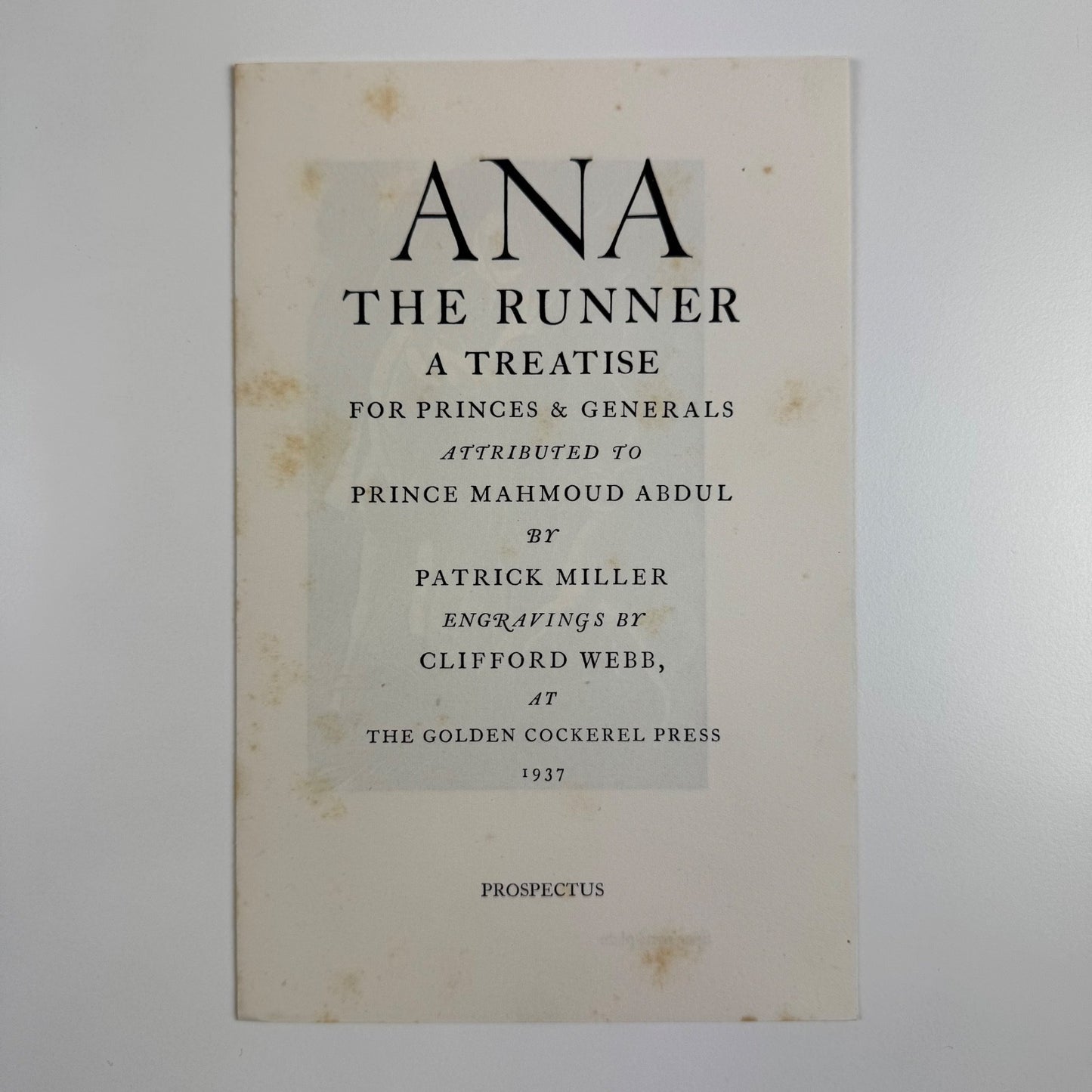 Prospectus for Ana The Runner by Patrick Miller Golden Cockerel Press 1937