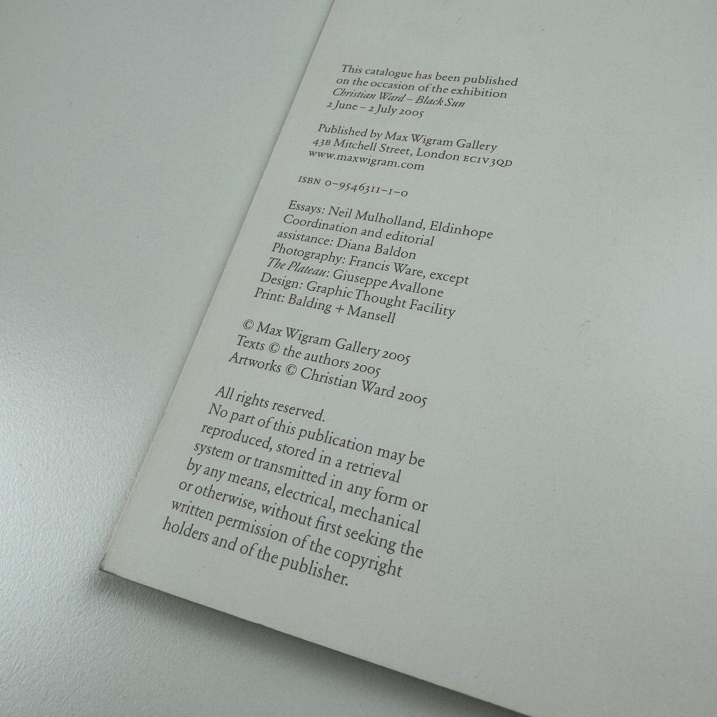 Christian Ward. Black Sun | Max Wigram Gallery London, 2005 catalogue
