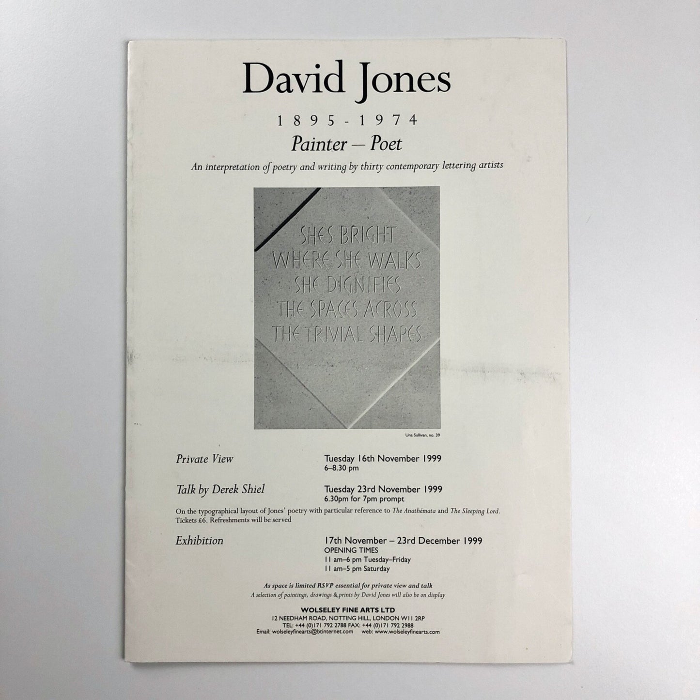 David Jones 1895-1974. Painter - Poet. An interpretation of poetry and writing by thirty contemporary lettering artists | Wolseley Fine Arts 1999