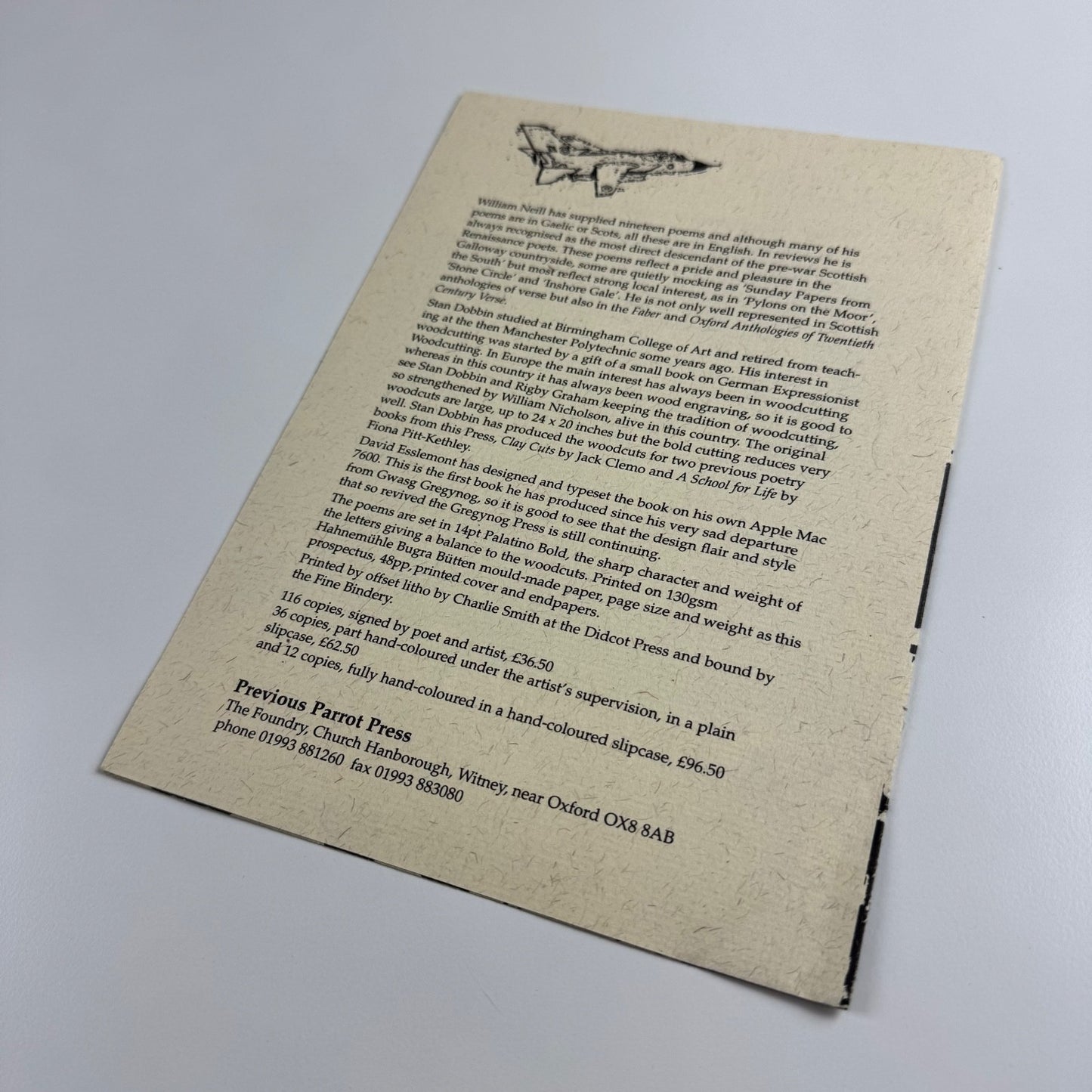 Prospectus for Galloway Landscapes poems by William Neill woodcuts by Stan Dobbin | Previous Parrot Press
