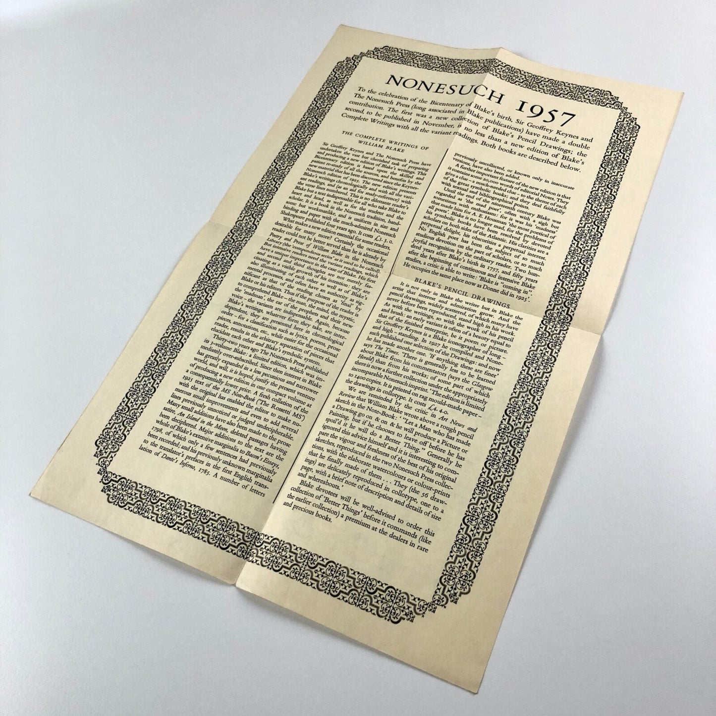 Nonesuch News 1957 | The Nonesuch Press – fold out leaflet