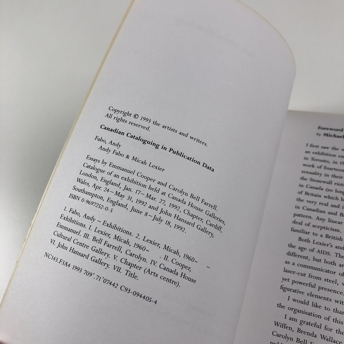 Andy Fabo & Micah Lexier | Canada House Galleries catalogue, London 1992