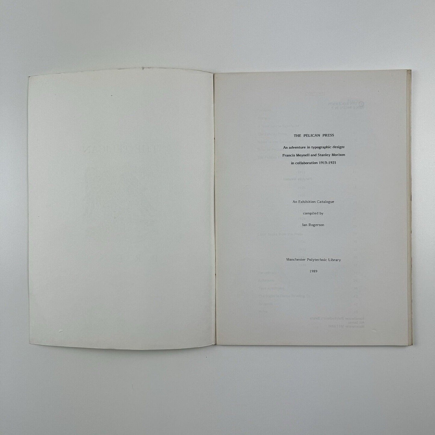 The Pelican Press Francis Meynell and Stanley Morison | Exhibition catalogue booklet, Ian Rogerson 1989