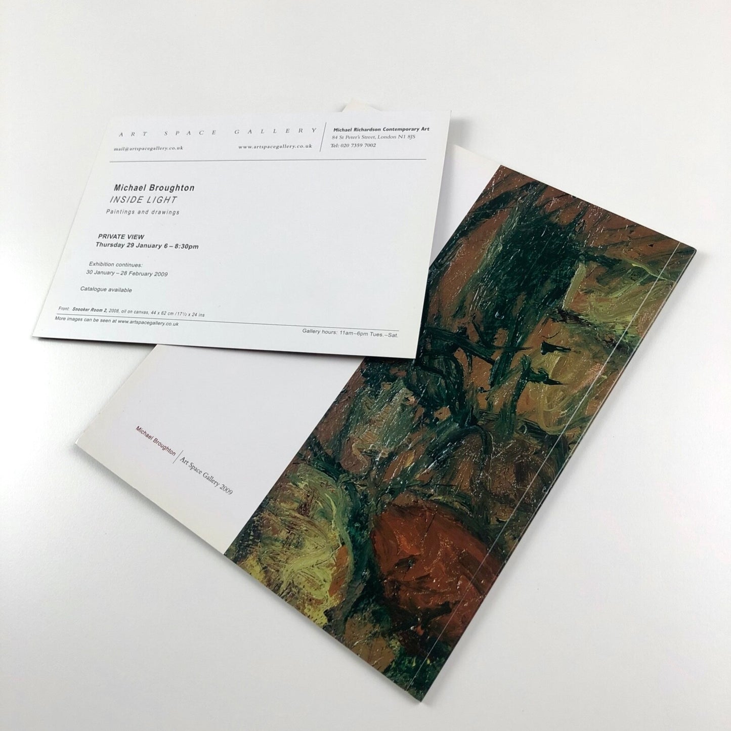 Michael Broughton. Inside Light. Paintings and drawings | Art Space Gallery catalogue and private view card, 2009