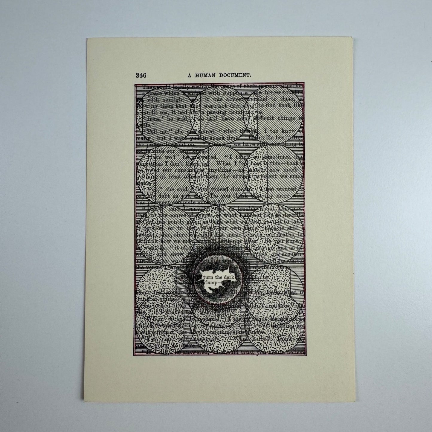 A Humument page 346 'turn the dark lamp -' by Tom Phillips | The Tetrad Press, 1970