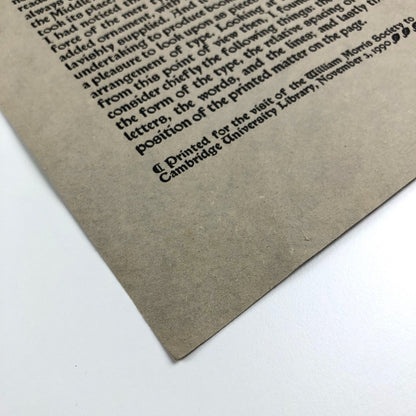 Printed keepsake – William Morris Society to Cambridge University Library | November 1990