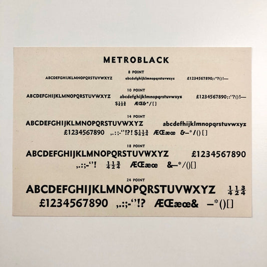 Metroblack / Times Heading Bold Condensed | 2-page type specimen card | William Addison Dwiggins