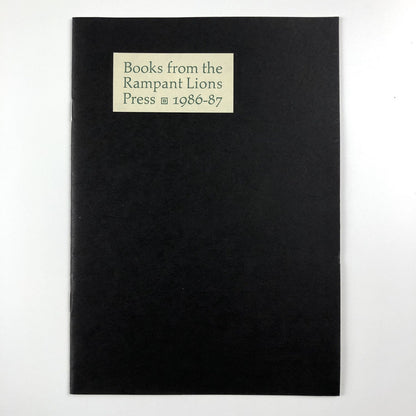 Books from the Rampant Lions Press 1986-87 | Sebastian Carter signature