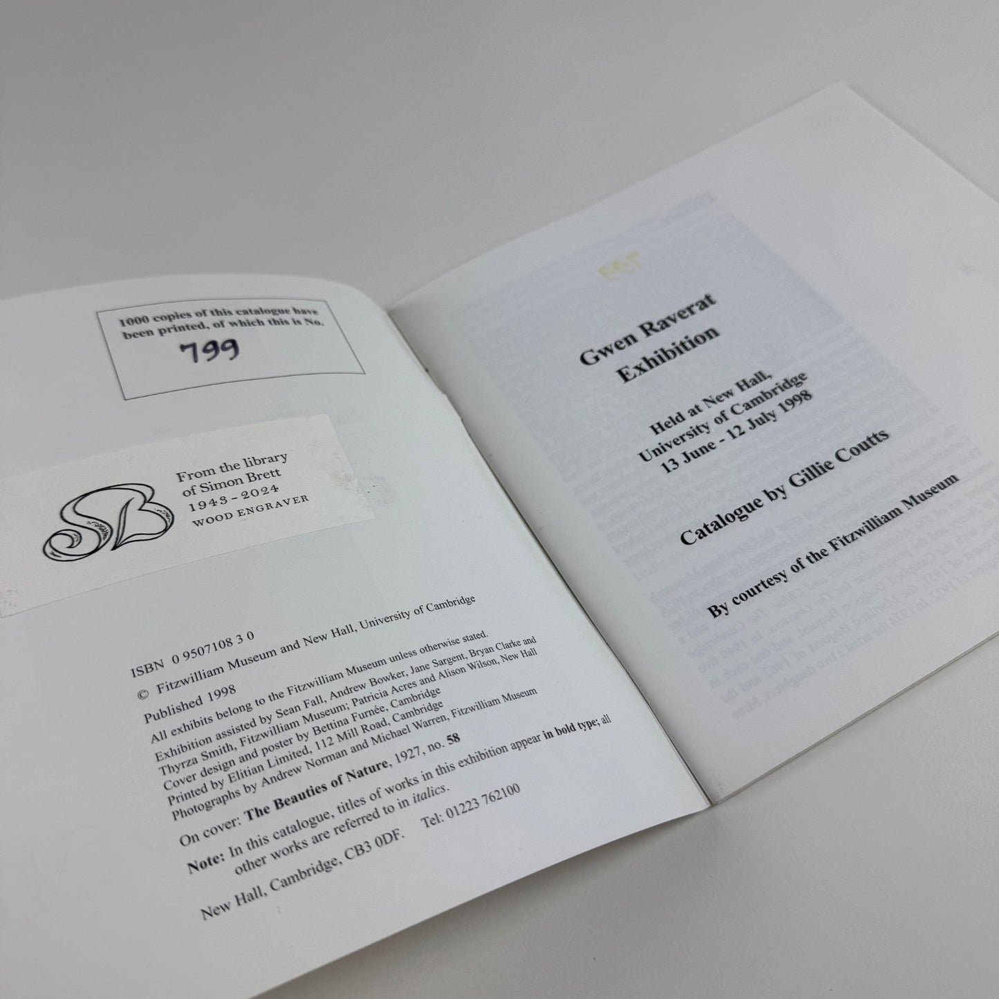 Gwen Raverat | New Hall, University of Cambridge text Gilles Coutts ex-libris Simon Brett, limited edition, 1998