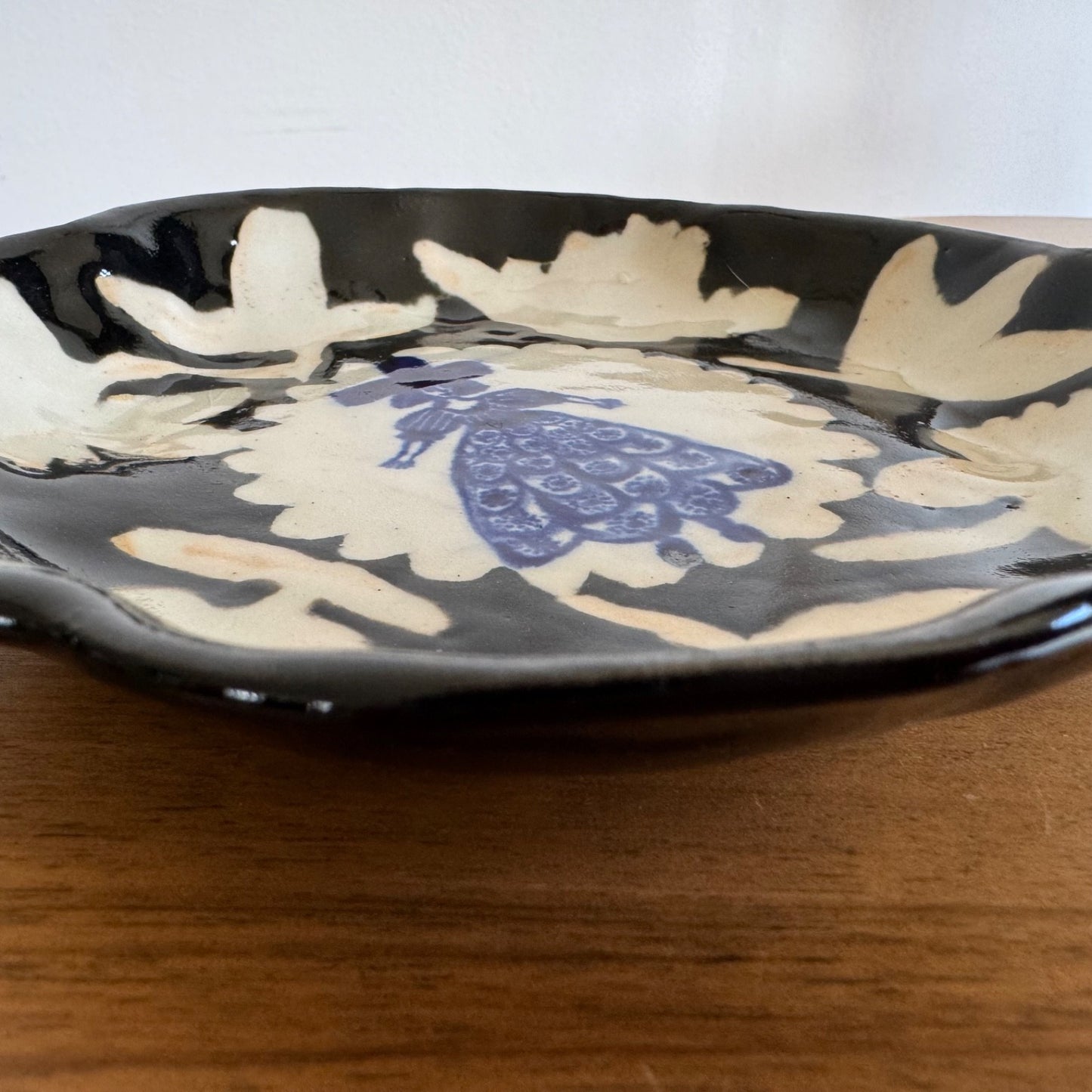 Francesca Kaye studio pottery small platter female figure folk art signed