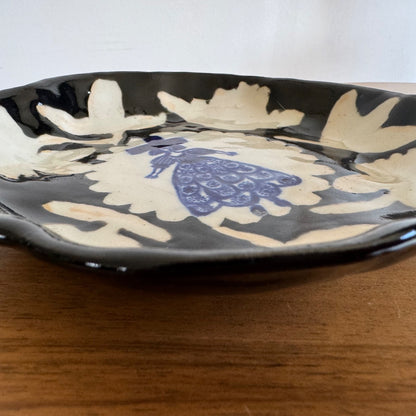 Francesca Kaye studio pottery small platter female figure folk art signed