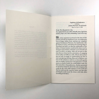 Proceedings of the Master Printers of Basel against Johann Pistorius. Before the Lower Council of that City during June, 1698 | Paul Hayden Duensing, Vicksburg, 1982