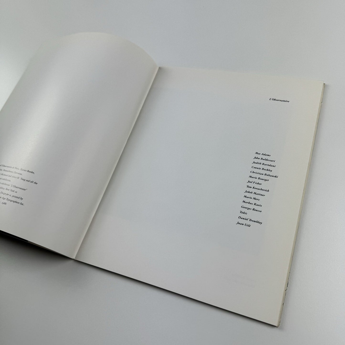 L'Observatoire. Farideh Cadot Gallery; NY; Galerie Farideh Cadot, Paris | 1988 exhibition catalogue