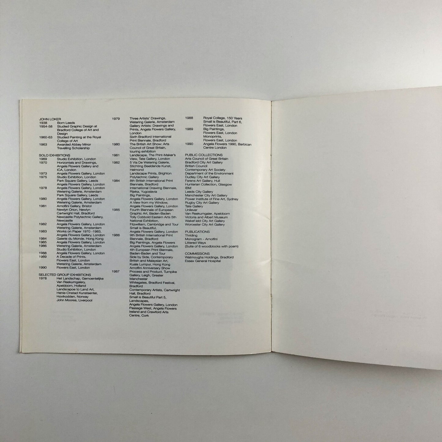 John Loker | Flowers East 1990 exhibition catalogue