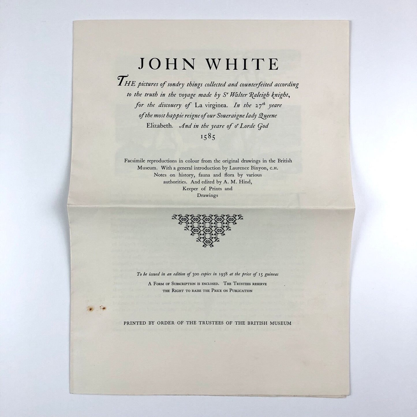 Prospectus for John White’s Drawings of Virginia A.M. Hind British Museum 1938