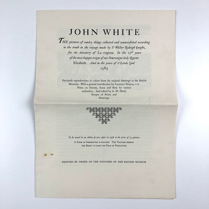 Prospectus for John White’s Drawings of Virginia A.M. Hind British Museum 1938