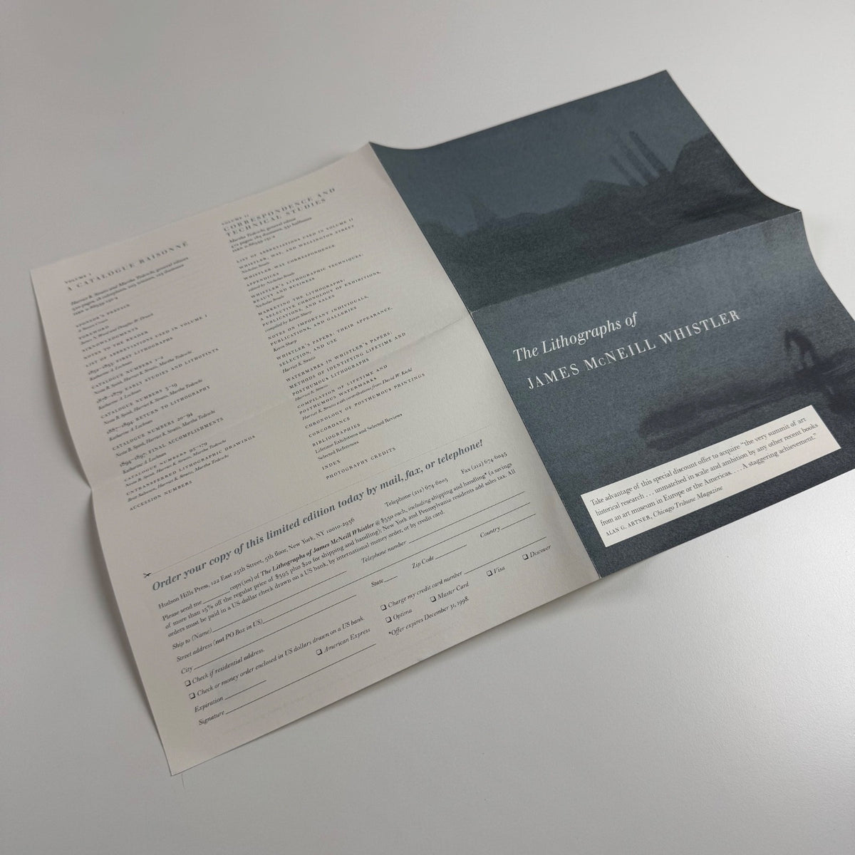 Leaflet/order form for James McNeill Whistler | Hudson Hills Press, 1998
