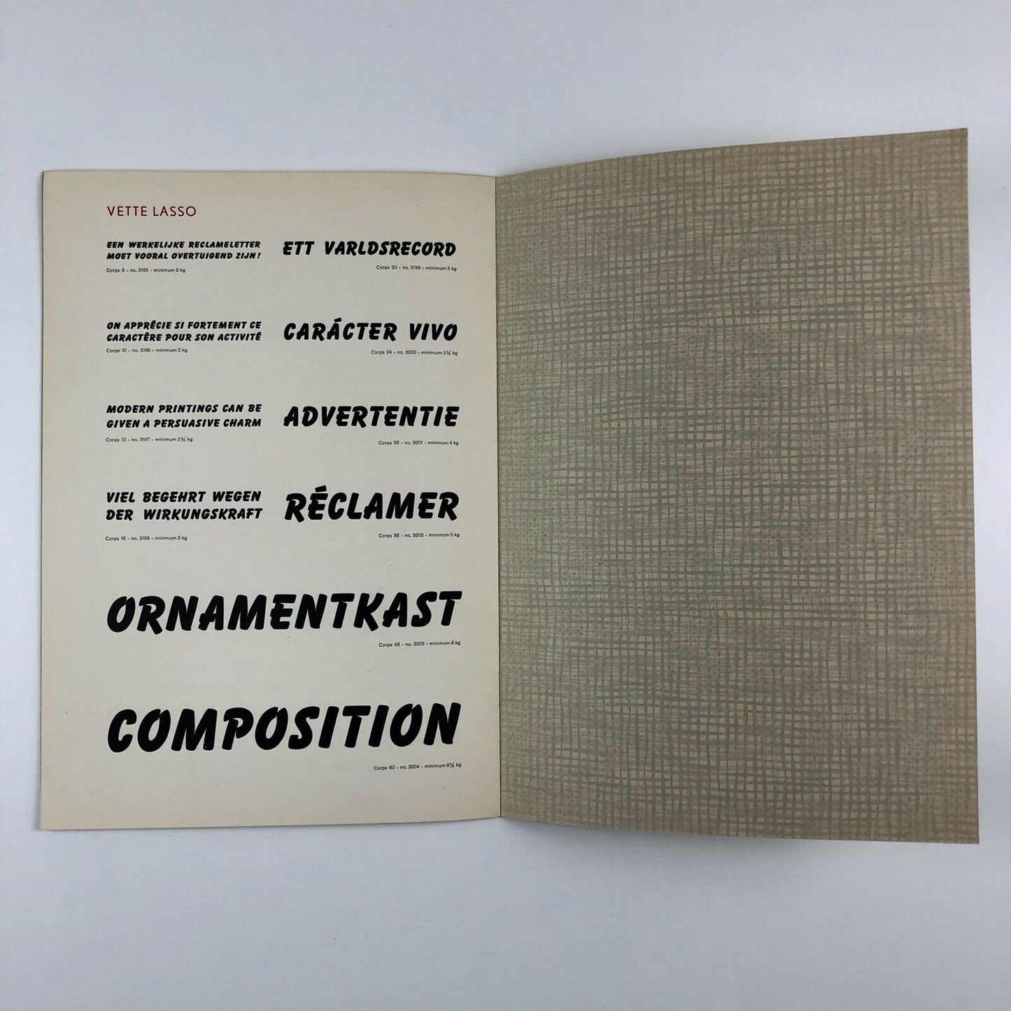 Lasso / Lasso Vet type specimen booklet | N. V. Lettergieterij, Amsterdam 1952