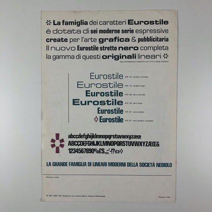 Nuova Serie Eurostile Nera Stretta compatta, Società Nebiolo | Type specimen leaflet | Aldo Novarese