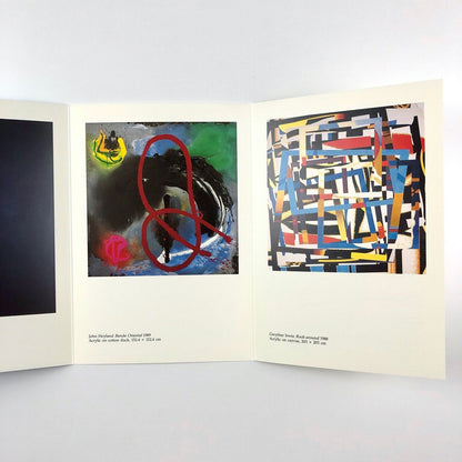 Folding card for Three Artists Three Decades: Robyn Denny, John Holland, Gwyther Irwin | Redfern Gallery, 1992