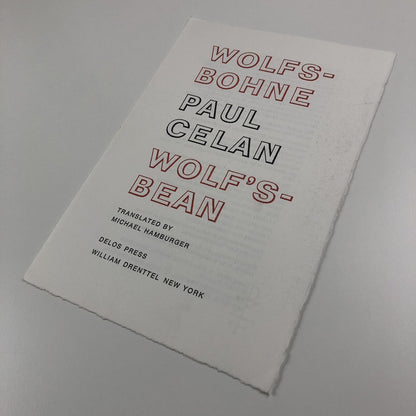 Prospectus – Wolfs-Bohne/Wolf’s-Bean by Paul Celan Delos Press/William Drenttel