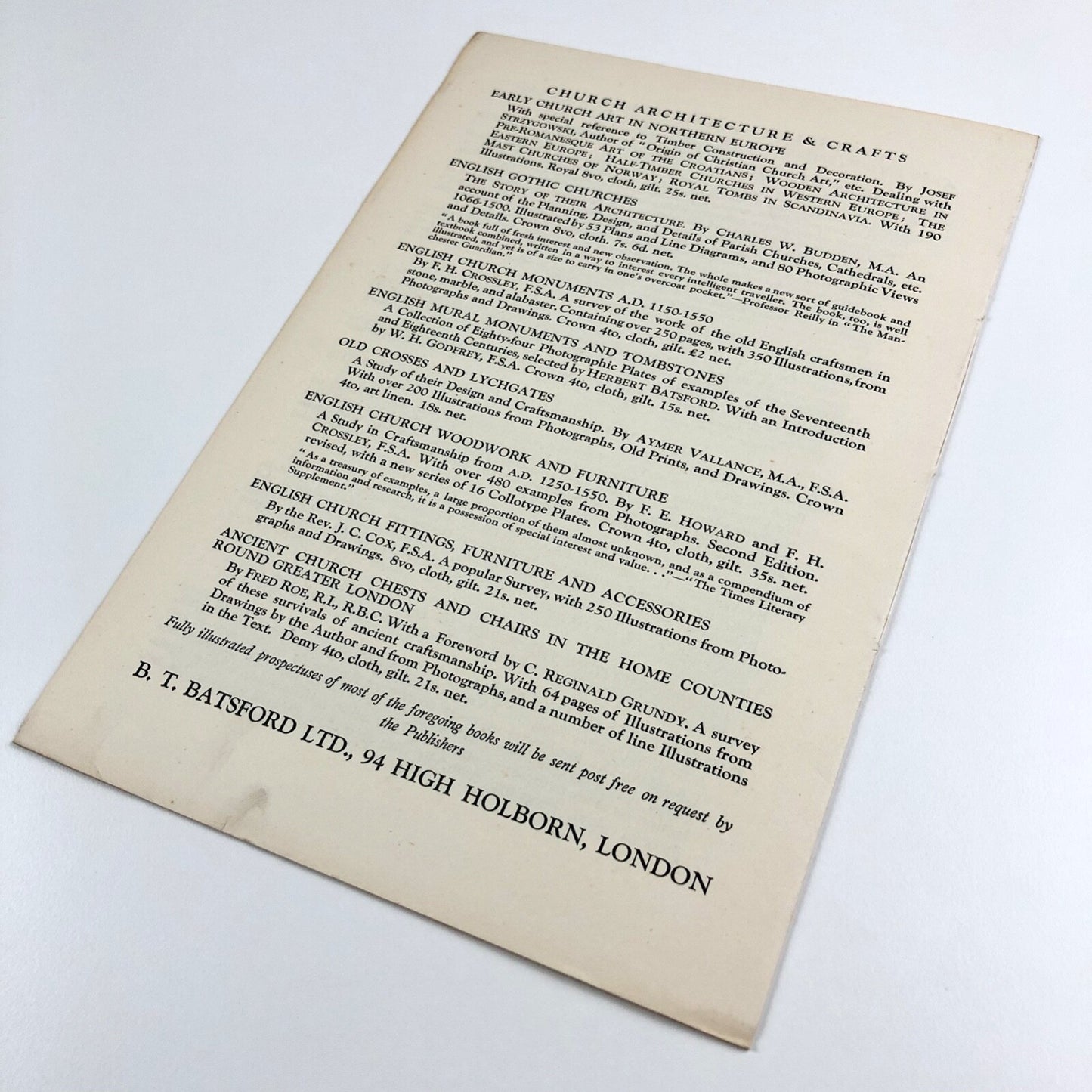 B. T. Batsford – List of books on Decoration, and Architecture | Undated c.1930s?