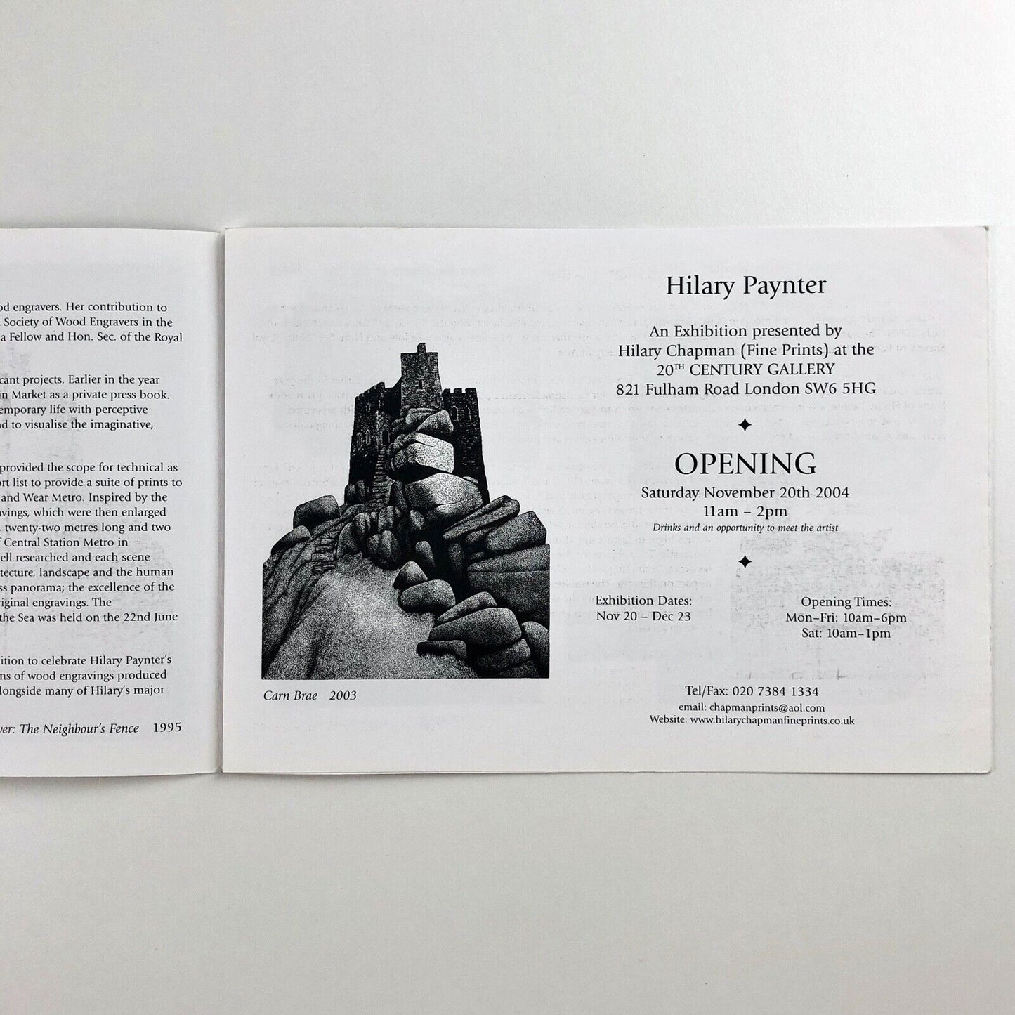 Leaflet for Wood Engravings by Hilary Paynter | 20th Century Gallery, 2004