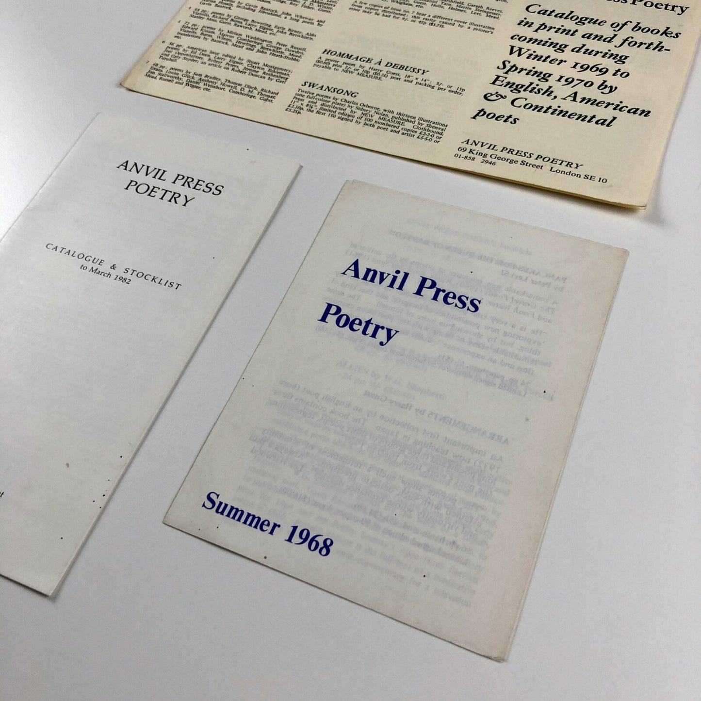 Three Anvil Press Poetry leaflets – 1967-1982