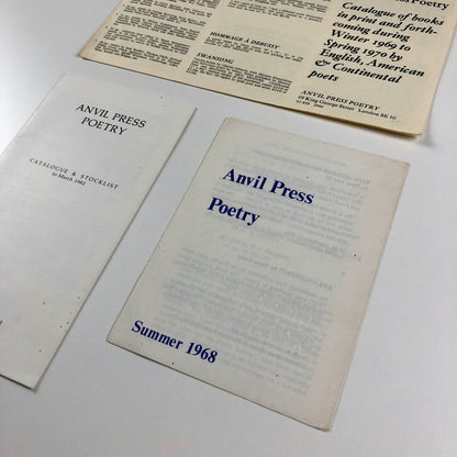 Three Anvil Press Poetry leaflets – 1967-1982