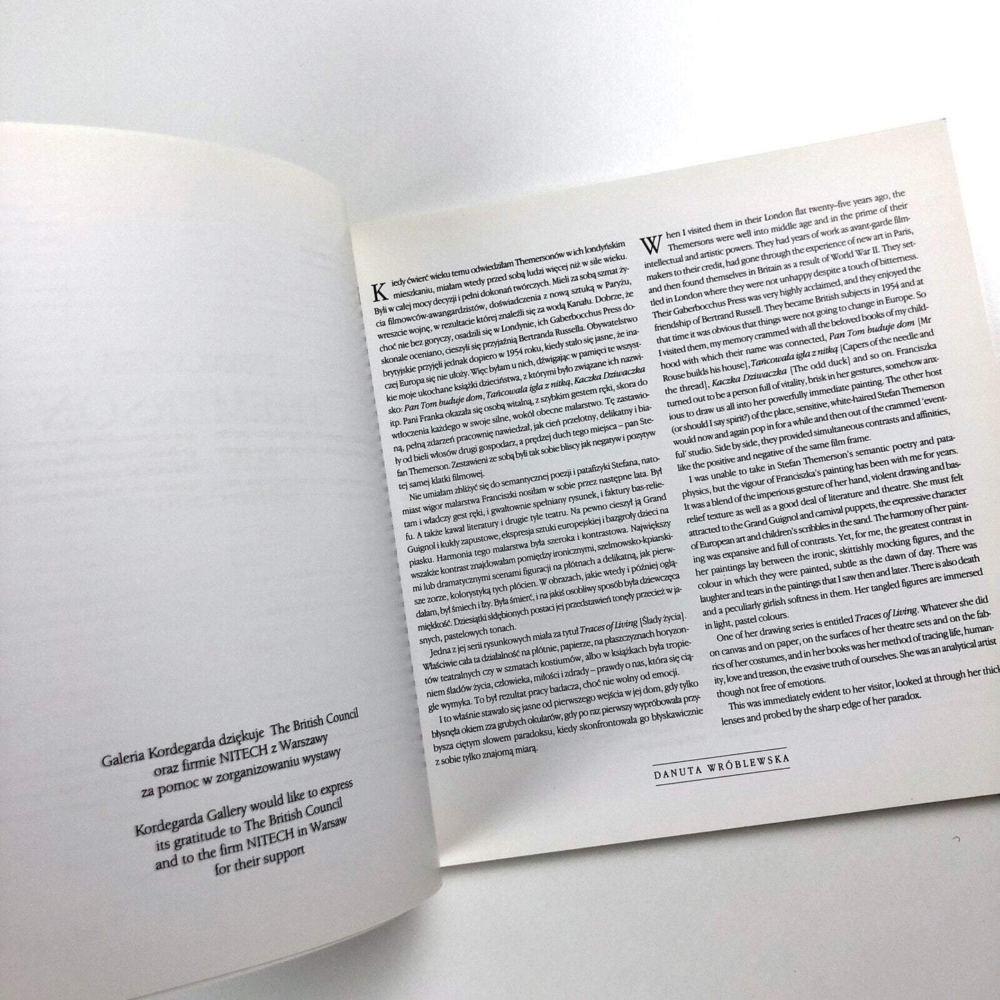 Franciszka Themerson White Paintings exhibition catalogue | Galerie Kordegarda Warsaw 1998